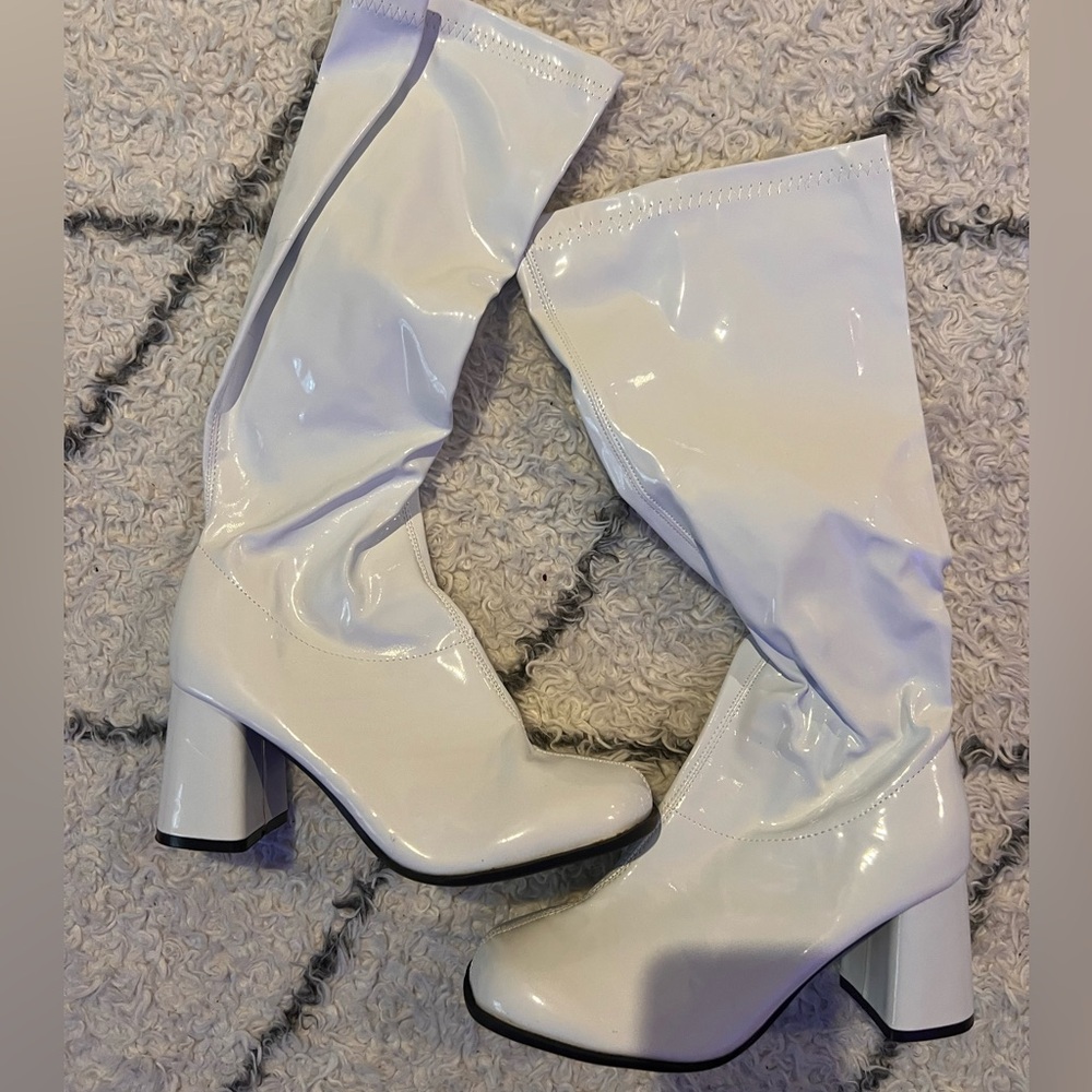 White patent leather boots